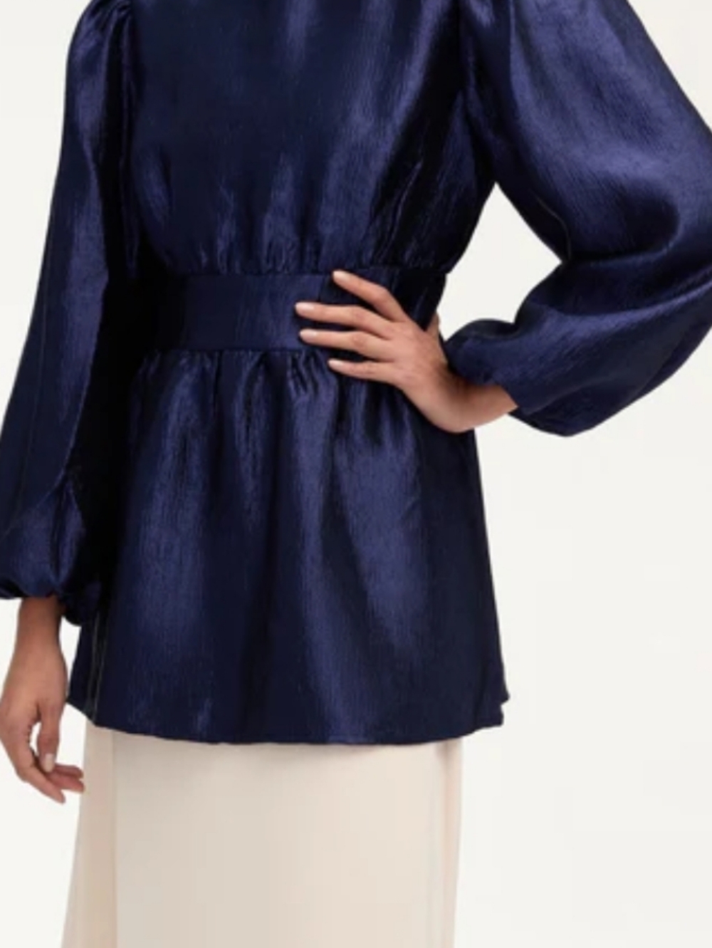 Laya Balloon Sleeve Blouse - Navy Blue
